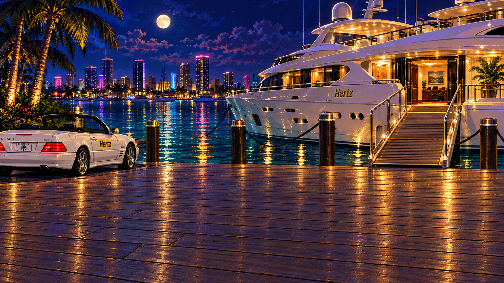 Park the Hertz and walk to the gangway.