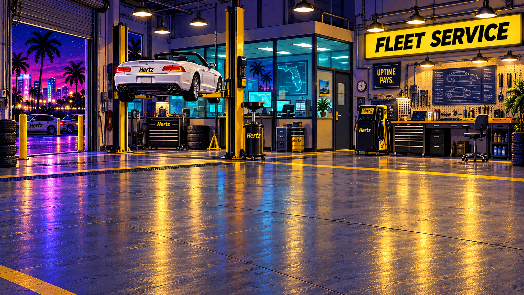 Mack’s working service bay background